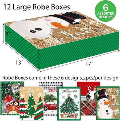 12 Extra Large Christmas Gift Wrap Boxes Bulk with Lids, 12 Tissue paper and 80 Foil Christmas Stickers for Wrapping Oversized Clothes (Robes, Sweater, Coat, Shirts) and Xmas Holiday Present