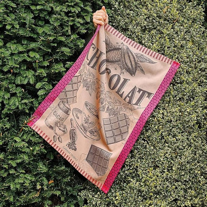 Garnier Thiebaut Tasse De Chocolat Fuchsia (Cup of Fuchsia Chocolate) French Kitchen Towel 22"x30", Cotton, Jacquard