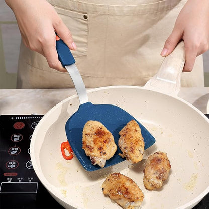 To encounter 2 Pieces Silicone Spatula set, Non-Stick Turner Spatulas, Heat Resistant Silicone Cooking Flipper for Eggs, Fish, Pancakes, Navy Blue