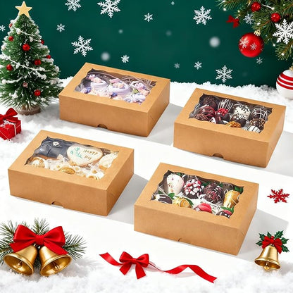 8x6x2.5 Inch 25PCS Baking Boxes with Window for Pastry,Muffins,Treat,Macaron,Dount,Cookies,Chocolate Covered Strawberries,Brown Bakery Boxes Strawberry Box