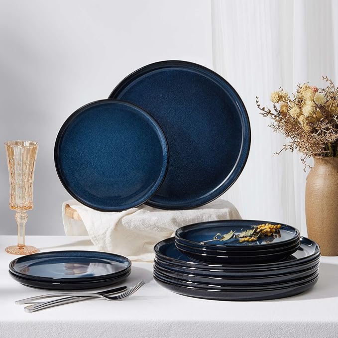 Herogo 6-Piece Stoneware Dinner Plates Set, 10.43" Ceramic Round Plate Set, Double Reactive Glaze Large Dinnerware Plates for Kitchen, Microwave, Oven and Dishwasher Safe, Starry Blue