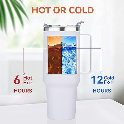 HASLE OUTFITTERS 40 oz Stainless Steel Tumbler with Handle, Vacuum Insulated Tumblers Bulk, Reusable Double Wall Travel Coffee Mug, Durable Powder Coated Water Bottle(White, 1)