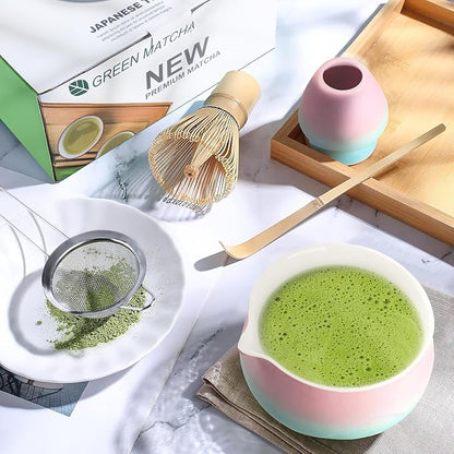 Matcha Whisk Set, Matcha Kit 7 Pcs Includes Bowl, Whisk and Holder, Bamboo Scoop, Scoop Rest, Sifter and Tea Towel, Matcha Kit Set for Tea Ceremony
