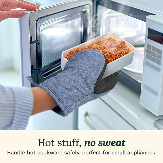 Cuisinart Mini Oven Mitts – 5.5” x 7” Heat-Resistant Kitchen Mitts for Oven with Non-Slip Neoprene Palm, Cotton Filling, and Fabric Loop – Durable Oven Mitt Set for Cooking & Baking (Indigo)