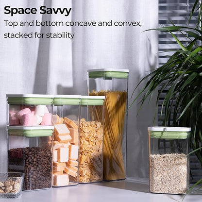 linoroso Pop Airtight Food Storage Containers with Time Recording Lids, BPA-Free Stackable Plastic Storage Containers Set of 4, Dry Cereal Container Set for Pantry Countertop Fridge Organization