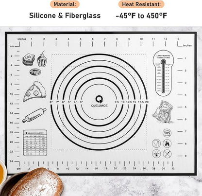 Silicone Pastry Mat with Measurement, Kids Baking Mat for Fondant, Rolling Dough, Pie Crust, Pizza and Cookies, Dough Mat, Counter Mat 12" x 16", Black