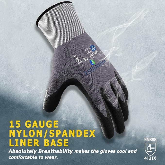 PROMEDIX P Nitrile Coated Work Gloves,MicroFoam Safety Work Gloves Men,Seamless Knit Nylon&spandex Gloves with Grip