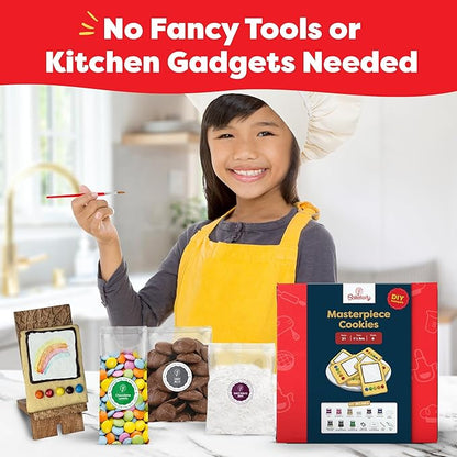 Baketivity Masterpiece Cookies Kids Baking Kit - Cooking Kit for Kids with Premeasured Ingredients, Step by Step Instructions, Paint Brushes, Art Lessons - Baking Set for Girls, Boys Ages 6-12