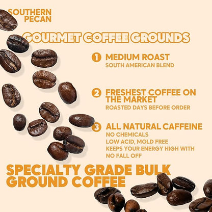 Sarasota Coffee Ground Southern Texas Butter Pecan | Medium Roast Gourmet Flavored Coffee Grounds | Low Acid, Mold Free, Specialty Grade Flavored Bulk Ground Coffee | 5lb (80 oz)
