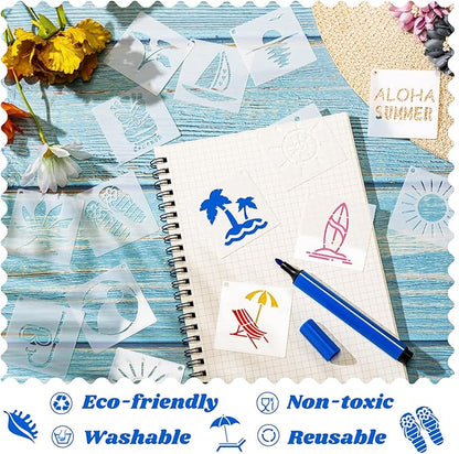 100 Pcs Stencils for Painting on Wood Reusable Stencil Crafts Drawing Templates Holiday Wall Paper for DIY Scrapbook Home 2 x 2 Inch(Hawaiian Style)