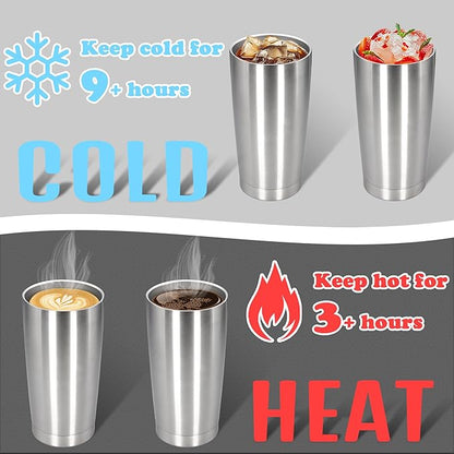 20 oz Tumbler with lid Double Wall Vacuum Insulated Tumblers Stainless Steel Coffee Mug Travel Coffee Tumbler Powder Coated Tumbler Cup Keep Hot&Cold - (Stainless 12 Pack)