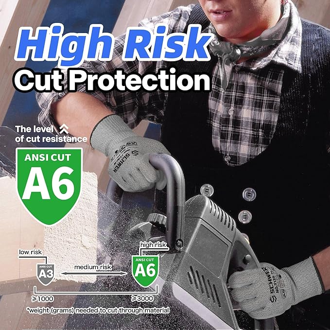 Schwer 3 Pairs Cut Resistant Gloves ANSI A6 Cut Proof Work Gloves, Touchscreen, for Men and Women Used to Woodworking, Glass Cutting, Construction, Cargo Handling, Material Sorting, Car Repair, L