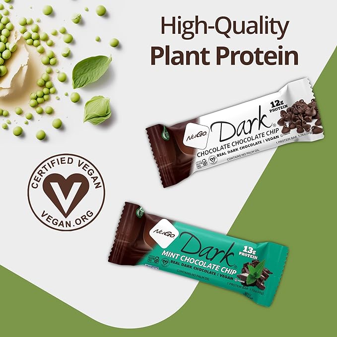 NuGo Dark Chocolate Almond with Sea Salt, 12g Protein Bar, Vegan, Gluten Free, Non-GMO, Kosher Pareve, 24 Count