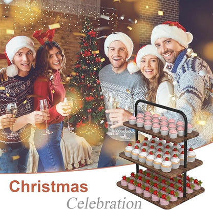Cupcake Stand, 3-Tier Dessert Stand for 68 Cupcakes, Wood & Metal Tower Display Premium Holder Dessert Tree Tower for Wedding Graduation Birthday Christmas Party, Serving Tray