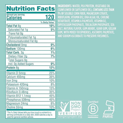 Ripple Kids Unsweetened Plant Based Milk | Pediatrician Recommended | 8g Pea Protein | Shelf Stable | Vegan & Non GMO Certififed | Dairy, Soy, Nut, Gluten, and Lactose Free | 8 Fl Oz (Pack of 12)
