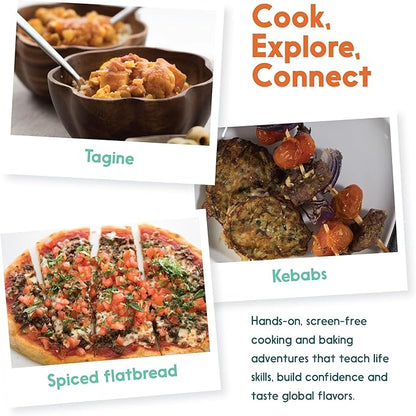 eat2explore Cooking Kits for Kids – Interactive & Educational Kids Cooking Sets Real for Ages 5 and Up,3 Recipe Cards & Global Ingredients – Fun Gift for Young Chefs (Morocco Edition)