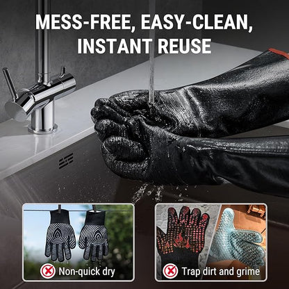 ThermoPro 932°F Heat Resistant BBQ Gloves, 17" Waterproof Oven & Grill Gloves, Oil & Slip-Resistant Neoprene Grill Mitts for BBQ, Fire Pit, Rotisserie, Smoker Accessories Gifts for Men and Women
