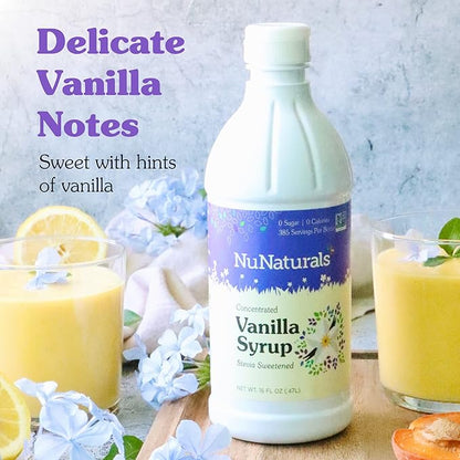NuNaturals Stevia Syrup, Sugar-Free Sweetener, Plant-Based Sugar Substitute, Zero Calorie, Vanilla Flavor, 16 oz