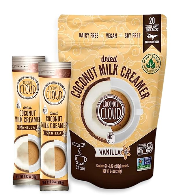 Coconut Cloud: Dairy-Free Coffee Creamer | Minimally Processed, Shelf Stable. Made from Coconut Powdered Milk. | Vegan, Gluten Free, Non-GMO. (Home, Office, Travel), Creamers (Vanilla - 20 Sticks)