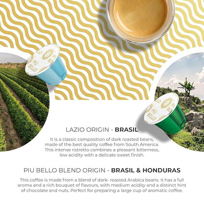 Piu Bello Espresso Coffee Pods for Nespresso Original Machines – Variety Pack – Light Roast, Dark Roast, Chocolate, Nuts, Caramel – Rich & Balanced Taste, Kosher (6-Flavor Multipack, 60 Count)