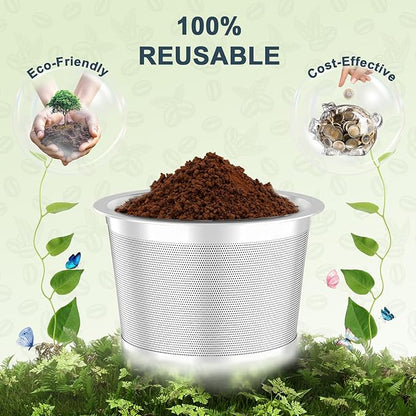 NESSUS reuse kcups for Keurig 1.0, Stainless steel reusable k cup, Metal k cups for keurig, refillable pod with Heat Resistant Handles and Coffee Scoop, NO BPA, 4 Pack