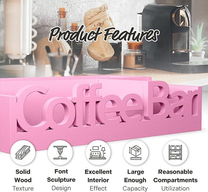 Coffee Bar Organizer - Wood Coffee Pods Holder Storage Basket, Essential Coffee Bar Accessories for Home and Office, Coffee and Tea Condiment Storage Organizer