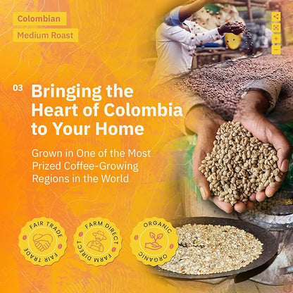 Colombian Medellín Whole Bean Coffee - Single Origin Medium Roast Coffee Beans, Freshly Roasted To Order Organic Specialty Coffee Beans, Specialty Grade, Fair Trade and Non-GMO, Chocolate & Berry Notes - 12 oz