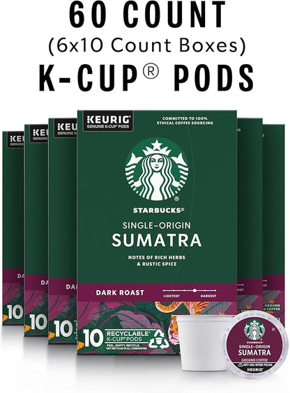 Starbucks K-Cup Coffee Pods, Dark Roast Coffee, Sumatra for Keurig Brewers, 100% Arabica, 6 boxes (60 pods total)