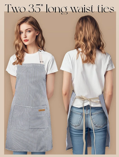 2 Pack Kitchen Cooking Aprons, Soft Aprons for Women Men with 2 Pockets Chef Apron with Adjustable Neck Strap and Long Tie