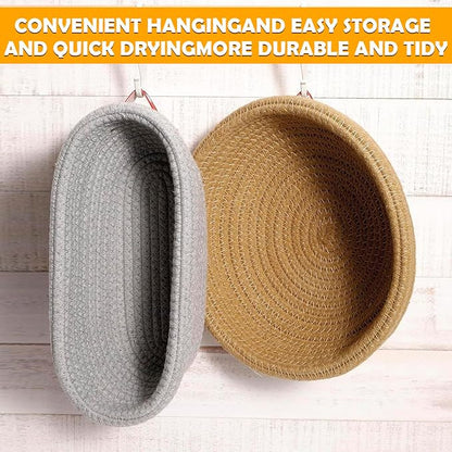 Handmade Cotton Rope Banneton Bread Proofing Basket Set,Oval & Round Bread Baskets - With Liner & Cloth Cover，for Home Sourdough Bakers Baking