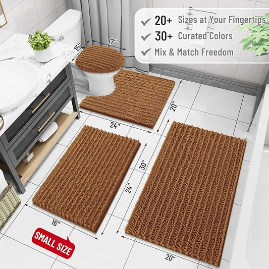 Arotive Luxury Chenille Bathroom Rug Mat, Extra Soft Thick Absorbent Shaggy Bath Rugs, Non-Slip Machine Wash Dry, Plush Bath Mats for Bathroom, Shower and Tub, 47x24, Ochre