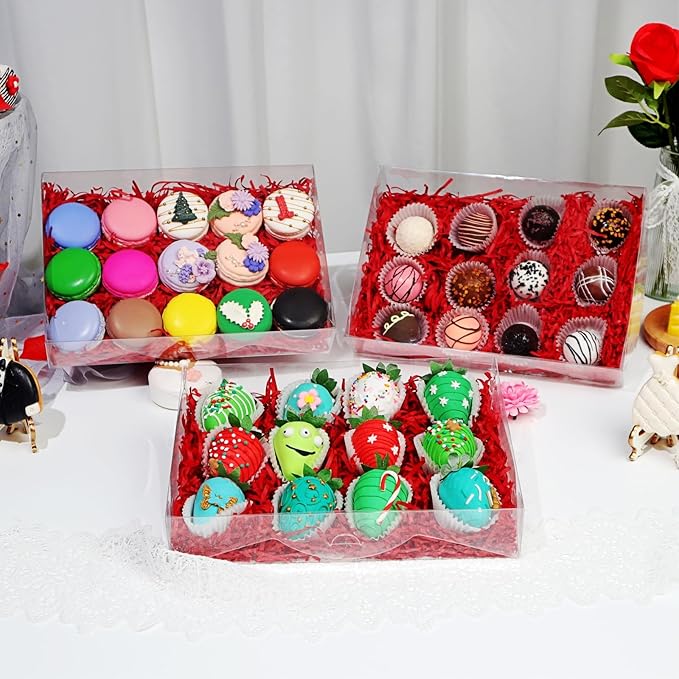 10PCS Clear Strawberry Boxes - 10x7x2 inches Cookie, Macaron & Treat Boxes for Party Favors