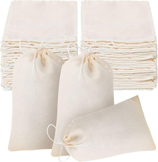 Boao 50 Pcs Cheese Cloth Tea Bags 4 x 6 Inch for Straining Reusable Tea Filter Loose Empty Soup Spice Bags for Cooking Cold Brew Coffee Muslin Strainer