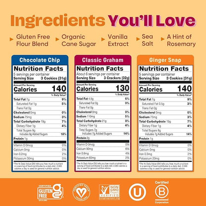 Gluten Free Partake Crunchy Cookies Variety Pack (Chocolate Chip, Ginger Snap, Graham Cracker) - Vegan - Free From the Top 9 Allergens Including Dairy, Wheat, Soy, Eggs, & Peanuts - Non GMO - Safe School & Office Snack (4 Pack, 5.5oz Boxes)