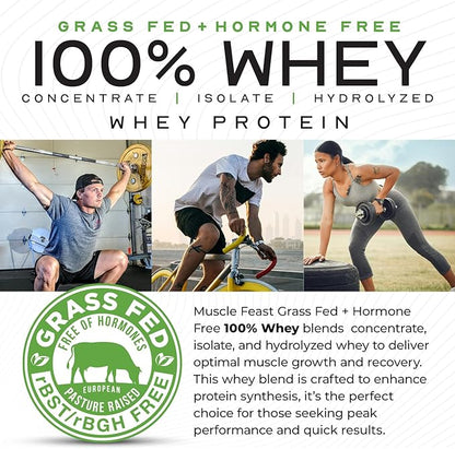 Muscle Feast 100% Grass Fed Whey Protein Powder, All Natural Hormone Free Paure Raised Whey Protein Powder for Women & Men- Whey Concentrate, Isolate & Hydrolyzed Protein Powder Blend - Chocolate, 5lb