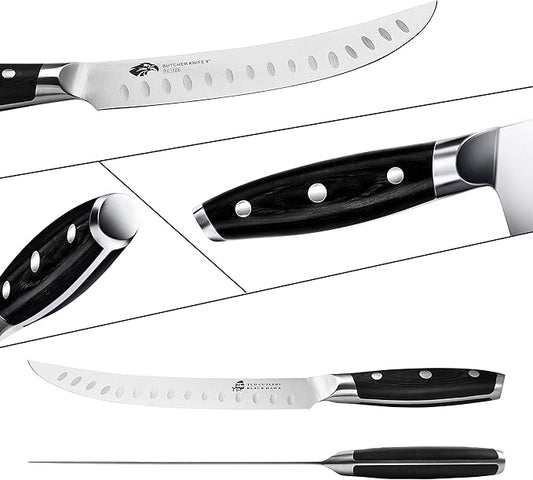 TUO Butcher Knife, 8 inch Meat Cleaver Scimitar Breaking Curved Slicing Carving Knife German HC Steel with Full Tang Pakkawood Handle, Kitchen Knife for Home and Restaurant
