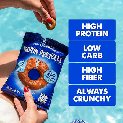 Crisp Power Protein Pretzels, Sea Salt, High Protein Vegan Keto Snack, 28 G Plant Based Protein, Low Carb Crunchy Pretzel Snacks, No Added Sugar, No Seed Oils, 1.75 oz Bags, 6 Pack