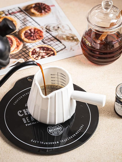 Espresso Cups Ceramic, 200ML Espresso Measuring Cup with Handle, Expresso Shots Cups with Scale, Espresso Accessories, White