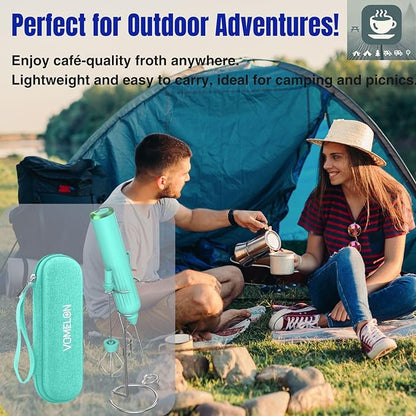 Milk Frother Handheld with 3 Stainless Steel Whisks, Rechargeable Electric Drink Mixer with Stand & Travel Case, Milk Foamer for Coffee, Latte, Cappuccino, Hot Chocolate, Egg,Jam Supplement-Mint
