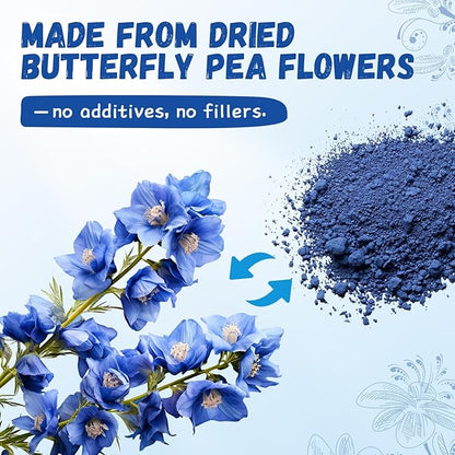Nutrabloom Butterfly Pea Flower Powder 4 Ounce, Non-GMO Vegan Food Coloring Caffeine-Free Health Benefits Herbal Tea Powder for Cocktail, Smoothies, Drink, Baking