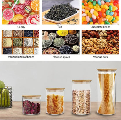 SIXAQUAE Glass Food Storage Containers Jar Seal Bamboo Lids 4 Packs 1000ml Airtight Canister Organization Sets Stackable…