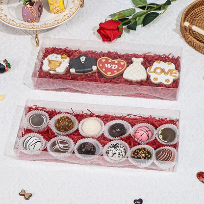RomanticBaking 20Pcs 12x5x2Inches Clear Easter Cookies Boxes Chocolate Covered Strawberries Boxes for 12 Plastic Truffle Box Bakery Cakesickle Gift Box for Christmas Valentine's