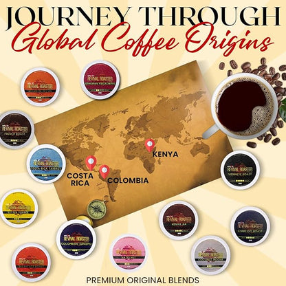 InfuSio Coffee Pods Variety Pack – 96 Count, 12 Crafted Medium & Dark Roast Blends and Artisan-Inspired Flavors Like Bourbon Pecan & Butter Toffee, Revival Roaster Collection, Compatible with Keurig 2.0 Brewers