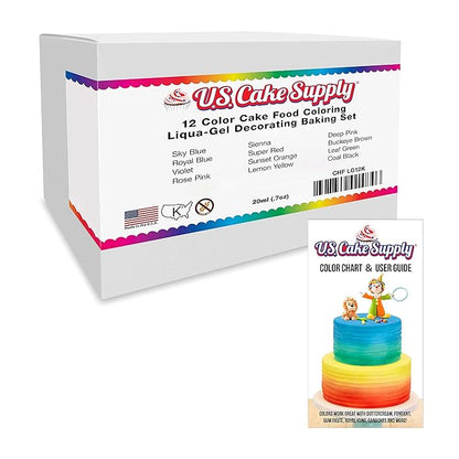 U.S. Cake Supply 12 Color Cake Food Coloring Liqua-Gel Decorating Set - .75 fl. Oz. (20ml) Bottles Primary Colors