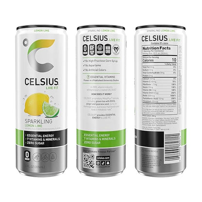 CELSIUS Sparkling Lemon Lime, Sugar Free Energy Drink, 12 Fl Oz (Pack of 12)