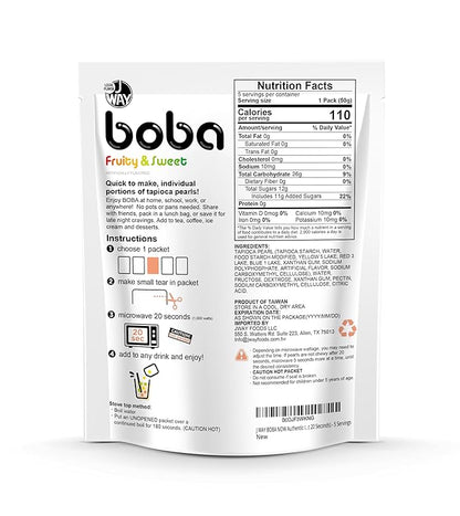 J WAY BOBA Authentic Instant Tapioca Boba Pearls for Milk Tea, Smoothies and Desserts, Tropical Fruit Flavor (Ready in Just 20 Seconds) - 5 Servings