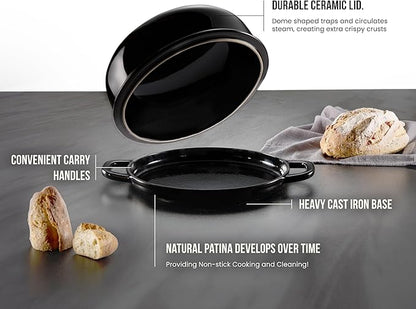 Kook Bread Oven, Sourdough Pan with Lid and Handles, Enameled Cast Iron Pan and Ceramic Lid, For Baking, Cooking, Roasting, Black