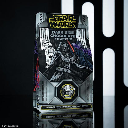 Bones Coffee Company Star Wars Dark Side, Chocolate Truffle Flavored Coffee, Medium Roast Low Acid Arabica Beans Compatible with Auto drip and French Press Coffee Maker, 12 Oz Ground