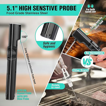 HAUSHOF Instant Read Meat Thermometer Digital, High Accuracy Cooking Thermometer, Scroll Interface Food Thermometer with Timer, Quick-Setting Kitchen Temperature Probe for Grill, Smoker, BBQ, Frying