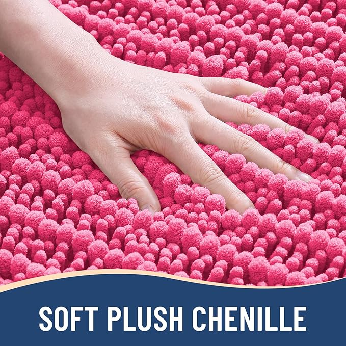 Arotive Luxury Chenille Bathroom Rug Mat, Extra Soft Thick Absorbent Shaggy Bath Rugs, Non-Slip Machine Wash Dry, Plush Bath Mats for Bathroom, Shower and Tub, 36x24, Deep Pink